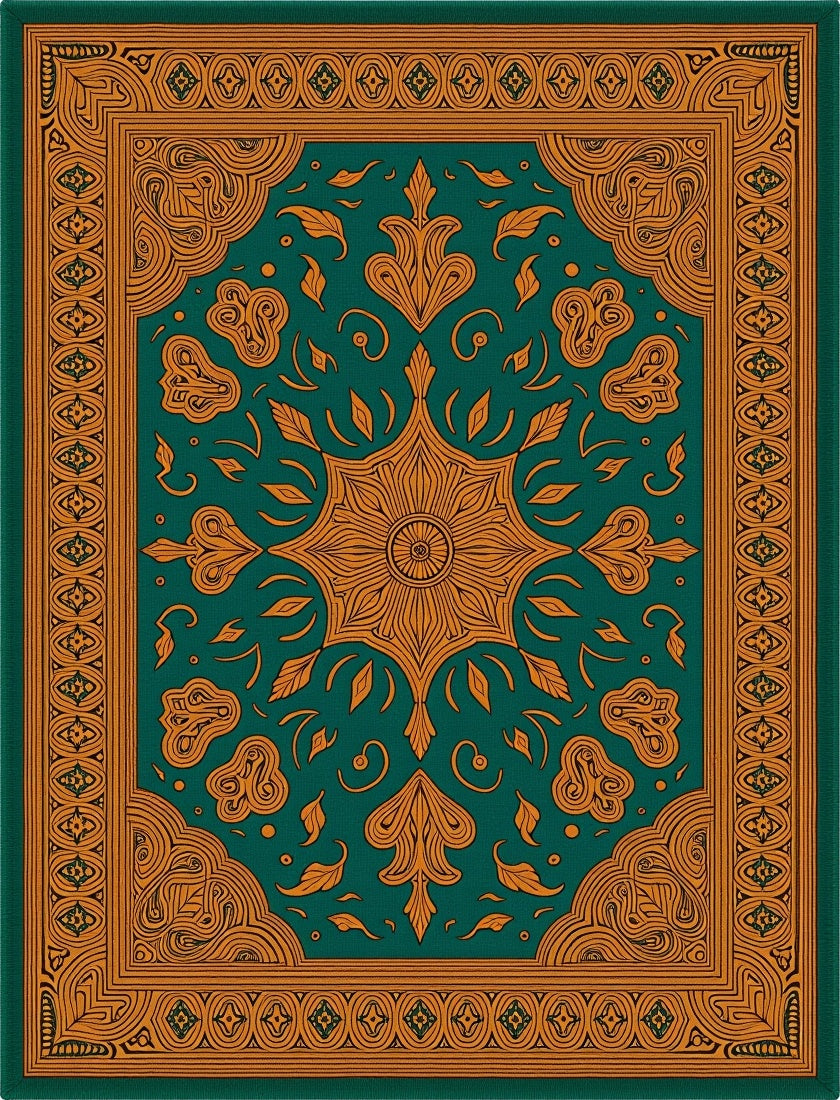 Emerald Orange Floral Medallion Rug