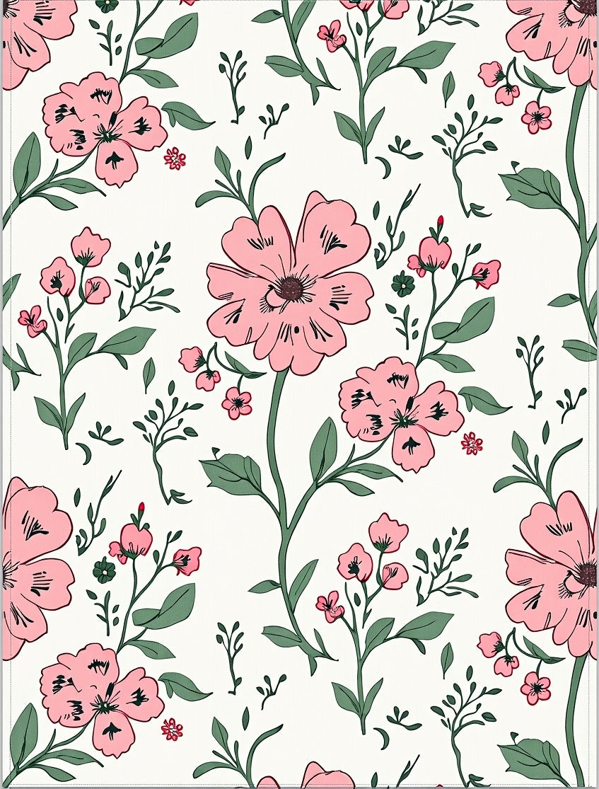 Sweet Pink Floral Botanical Motif Rug