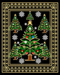 Festive Green Christmas Trees Snowflake Border Rug