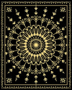 Golden Black Mandala Floral Border Rug