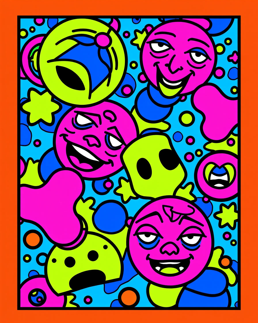 Vibrant Cartoon Character Collage Rug