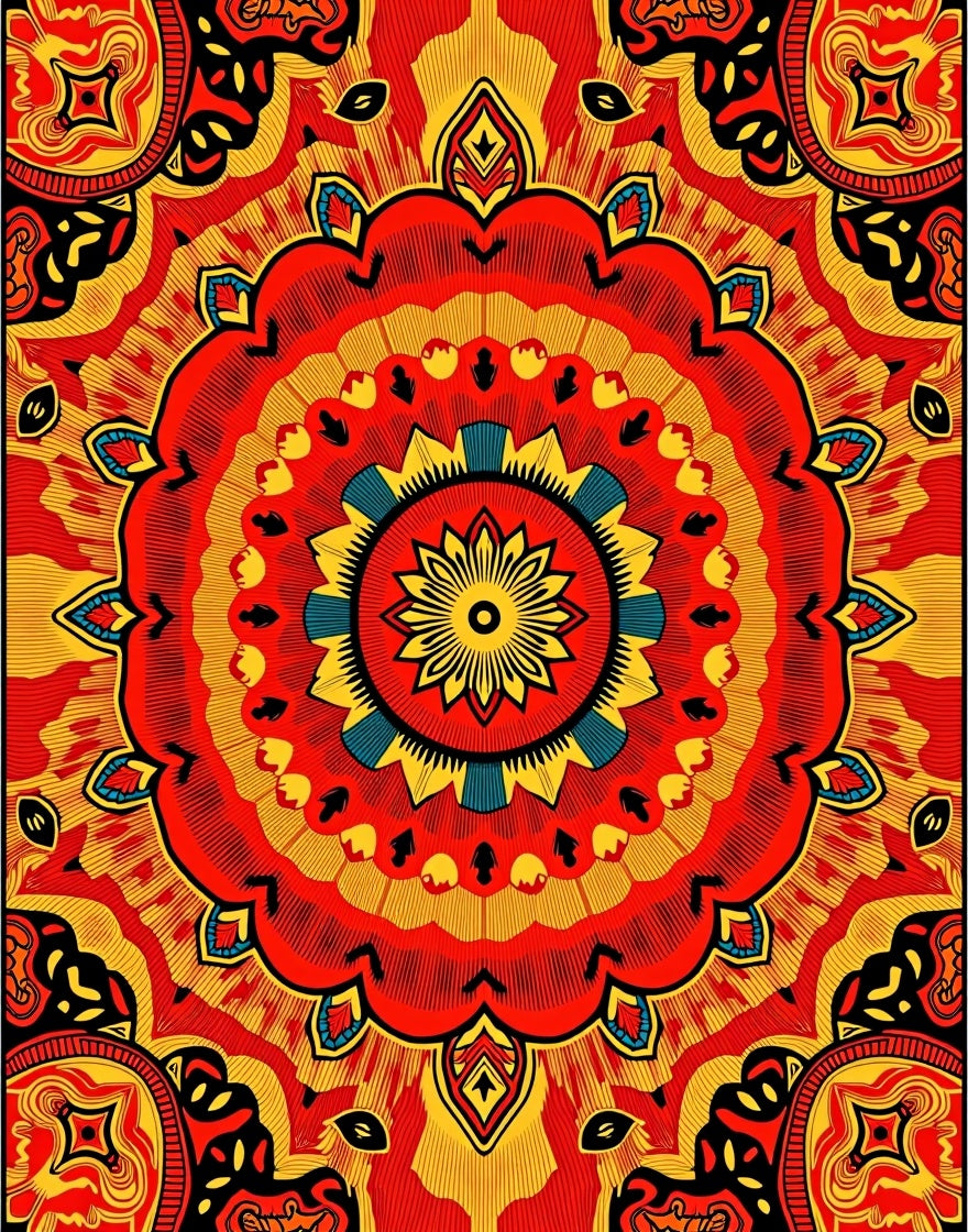 Vibrant Mandala Patterned Bold Red Rug