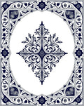 Deep Blue Classic Botanical Frame Design Rug