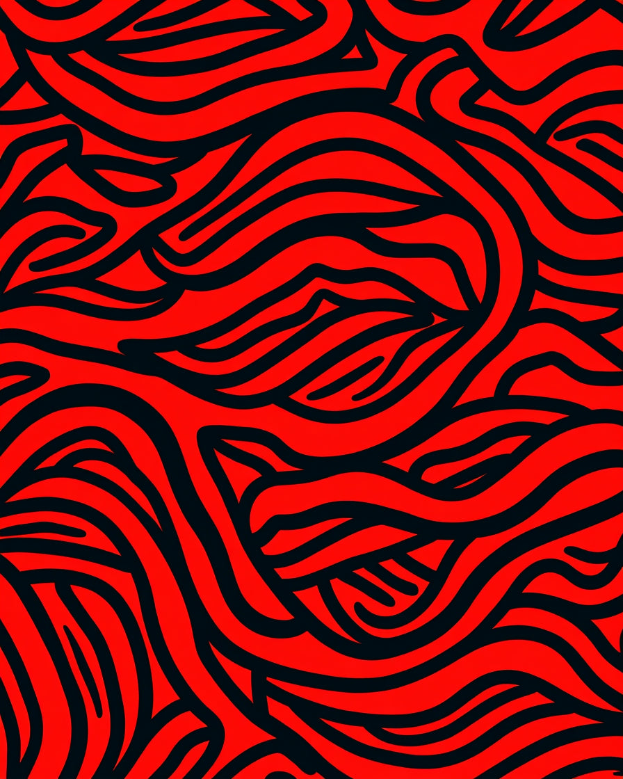 Bold Red Abstract Flowing Lines Rug