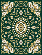 Emerald Gold Floral Mandala Rug