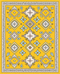 Golden Yellow Geometric Floral Medallion Rug