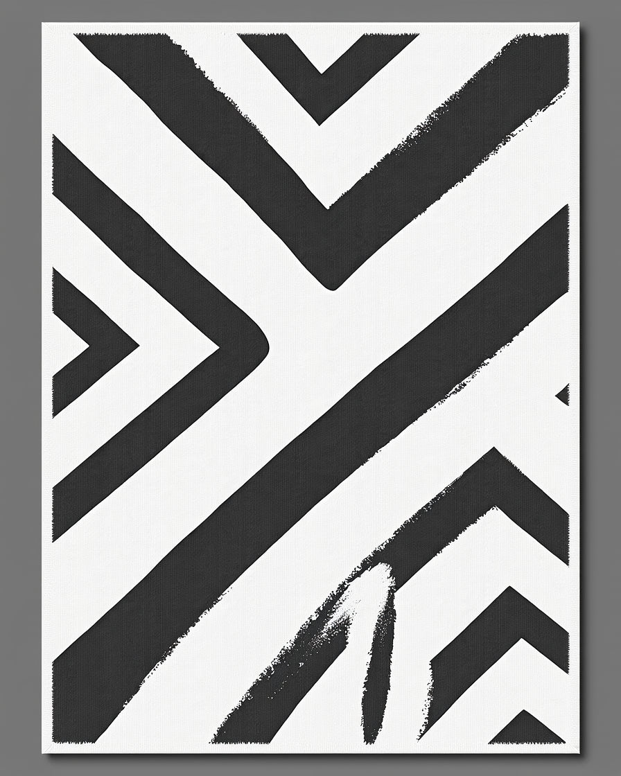 Bold Black White Geometric Brushstroke Rug