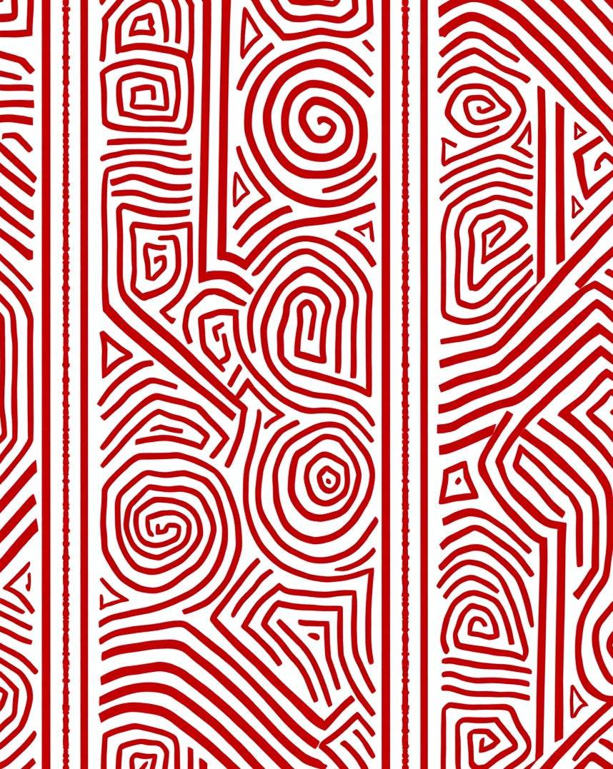 Vibrant Red Labyrinth Line Art Rug