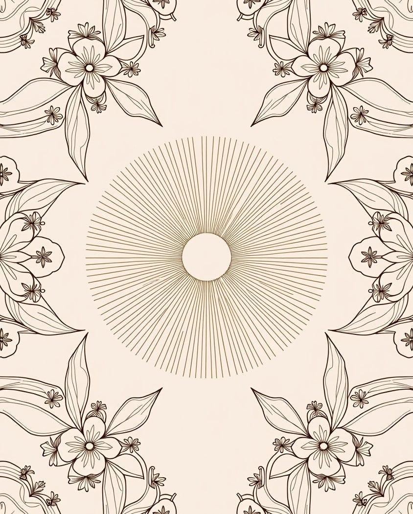 Floral Sunburst Delicate Outline Design Rug