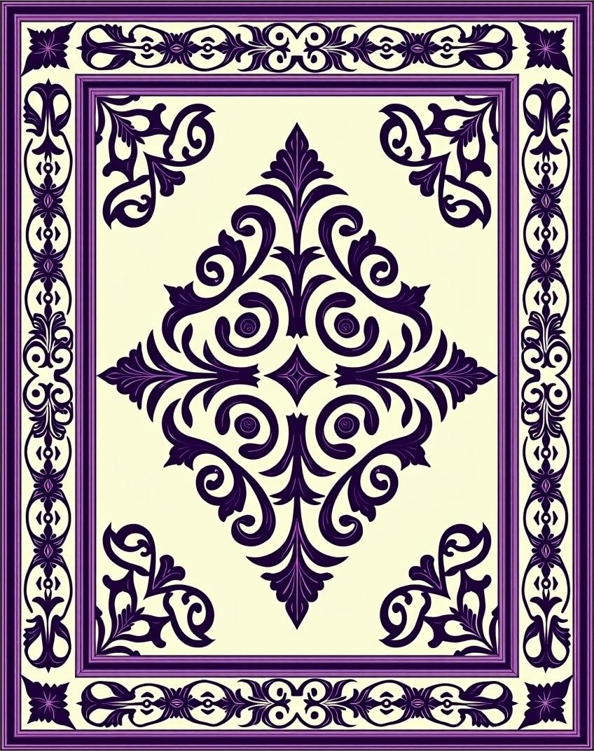 Elegant Purple Floral Scroll Frame Rug