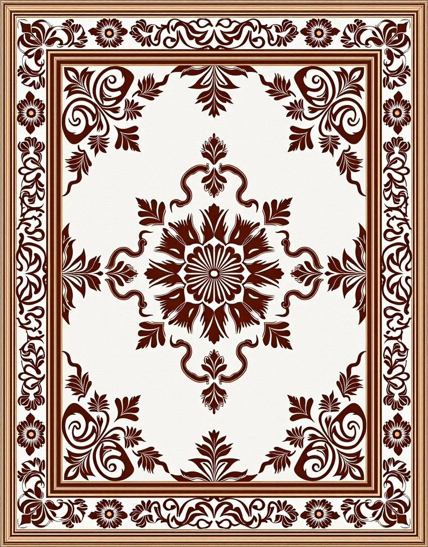 Elegant Floral Medallion Border Rug