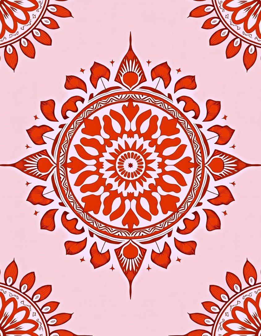Red Mandala Burst Pattern Rug