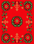 Red Poinsettia Holly Christmas Frame Rug