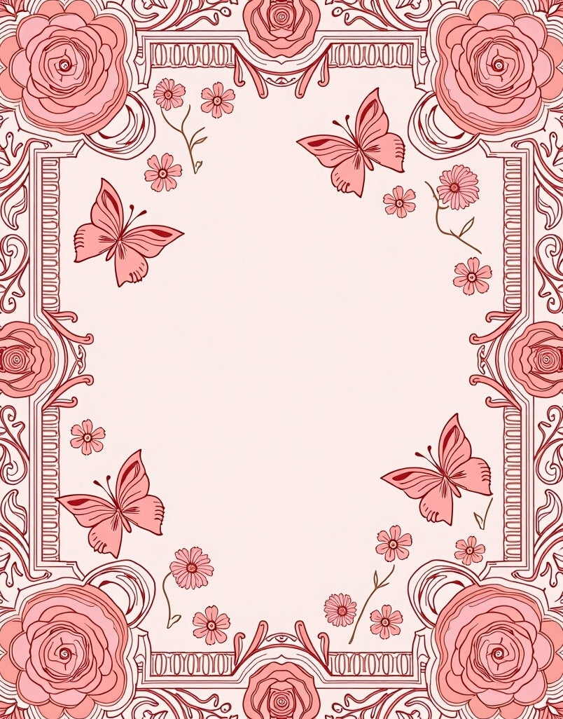 Rose and Butterfly Art Nouveau Frame Rug
