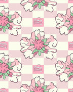 Pink Floral Checkerboard Whimsical Design Rug