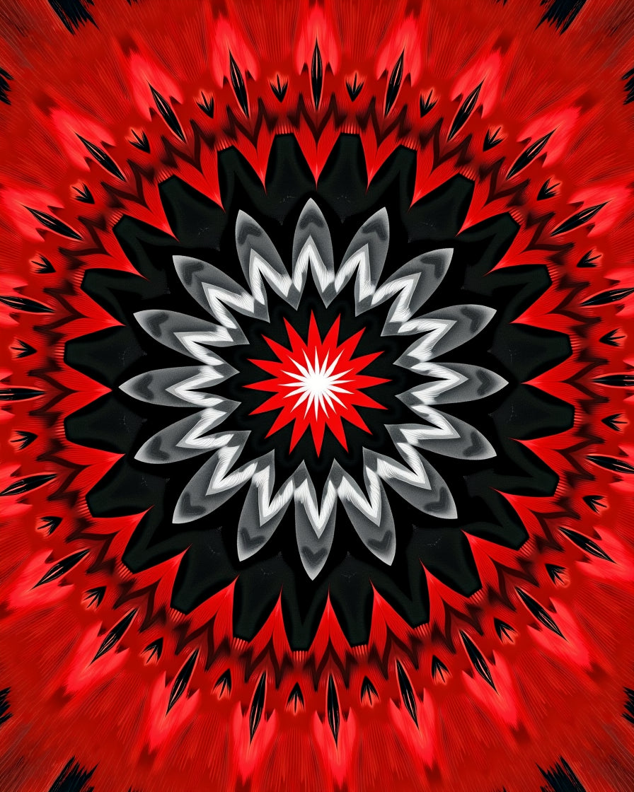 Radial Red Black White Abstract Pattern Rug