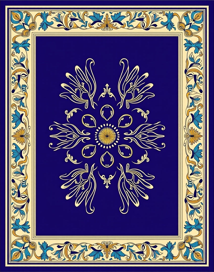 Ornate Floral Medallion Border Rug