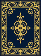 Ornate Gold Navy Scrollwork Design Rug