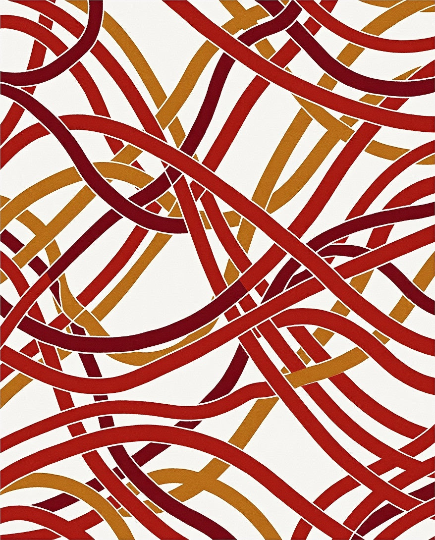 Intertwined Red Gold Abstract Design Rug