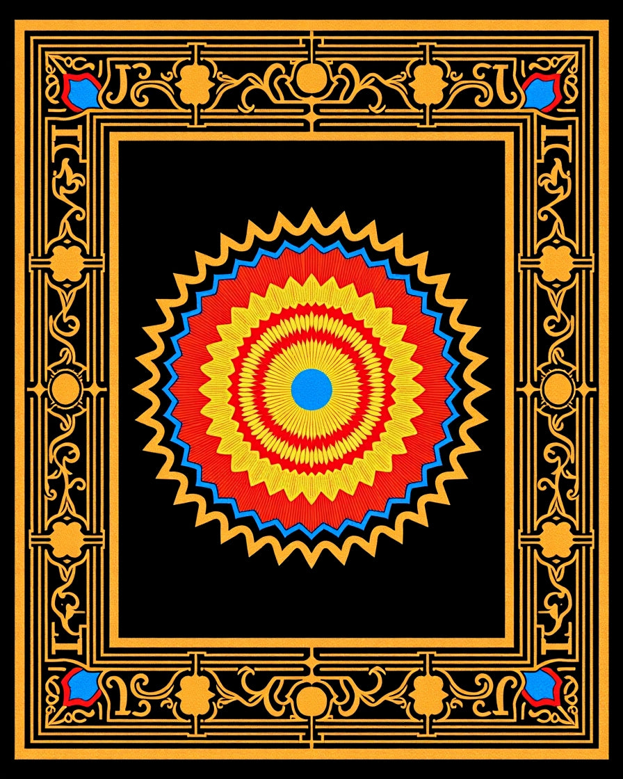 Bold Sunburst With Ornate Border Rug