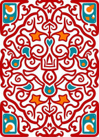 Red Teal Orange Flourish Pattern Rug