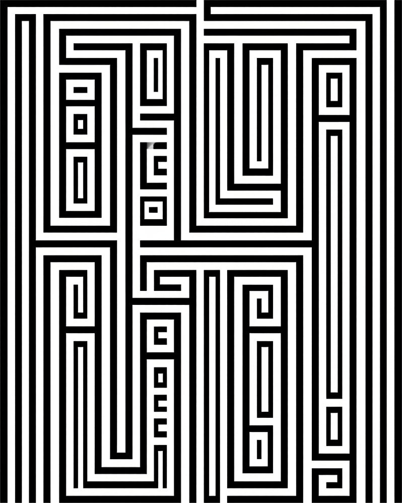 Black White Geometric Maze Pattern Rug