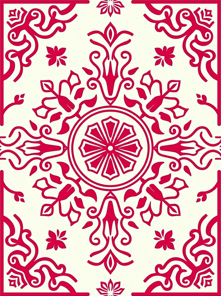 Vibrant Red Floral Symmetry Design Rug