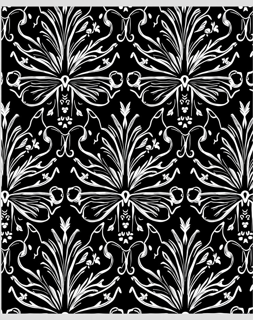 Bold Black Floral Art Nouveau Style Rug