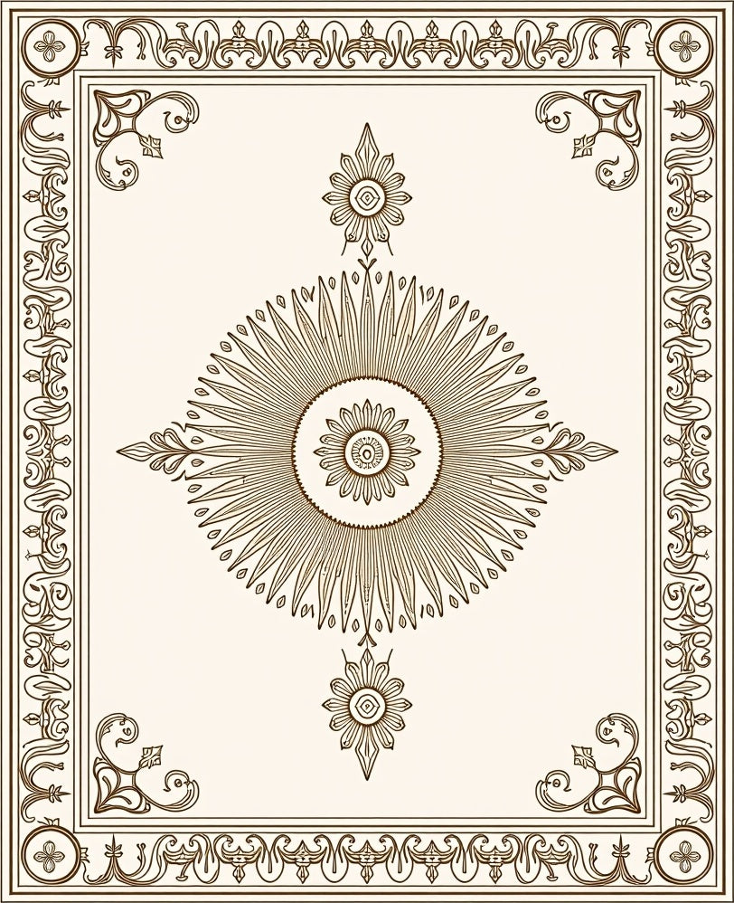 Ornate Sunburst And Floral Pattern Rug