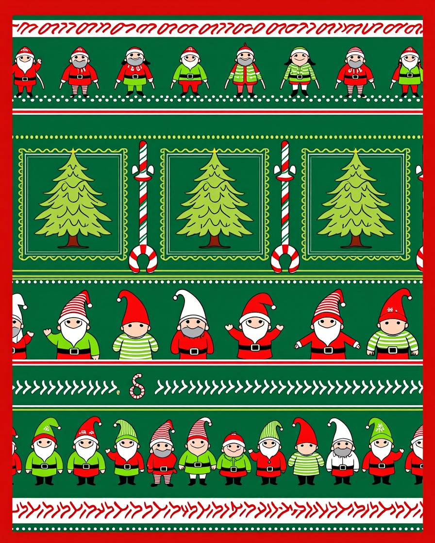 Festive Green Holiday Gnome Trees Rug