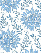 Blue Floral Leaf Pattern Rug