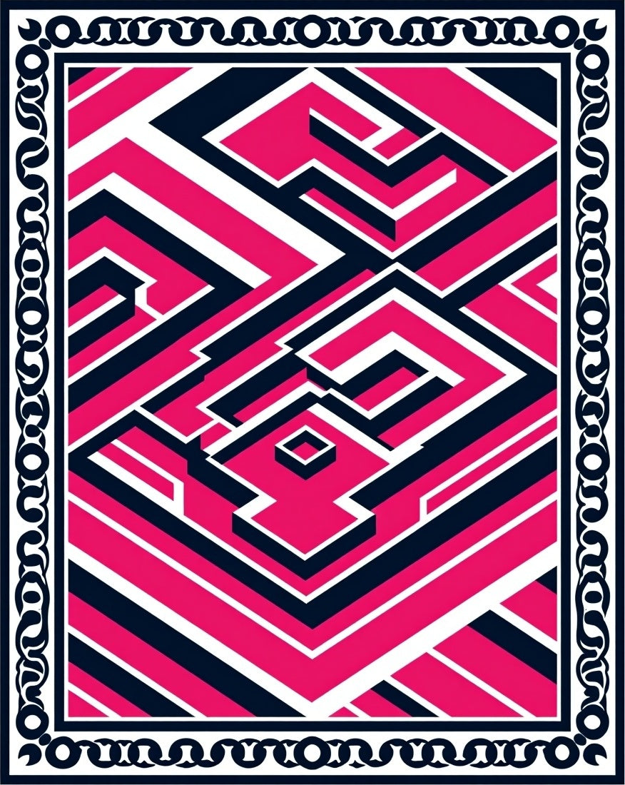 Bold Pink White Geometric Maze Rug