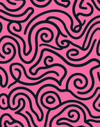 Bold Black Swirl Abstract Pink Rug