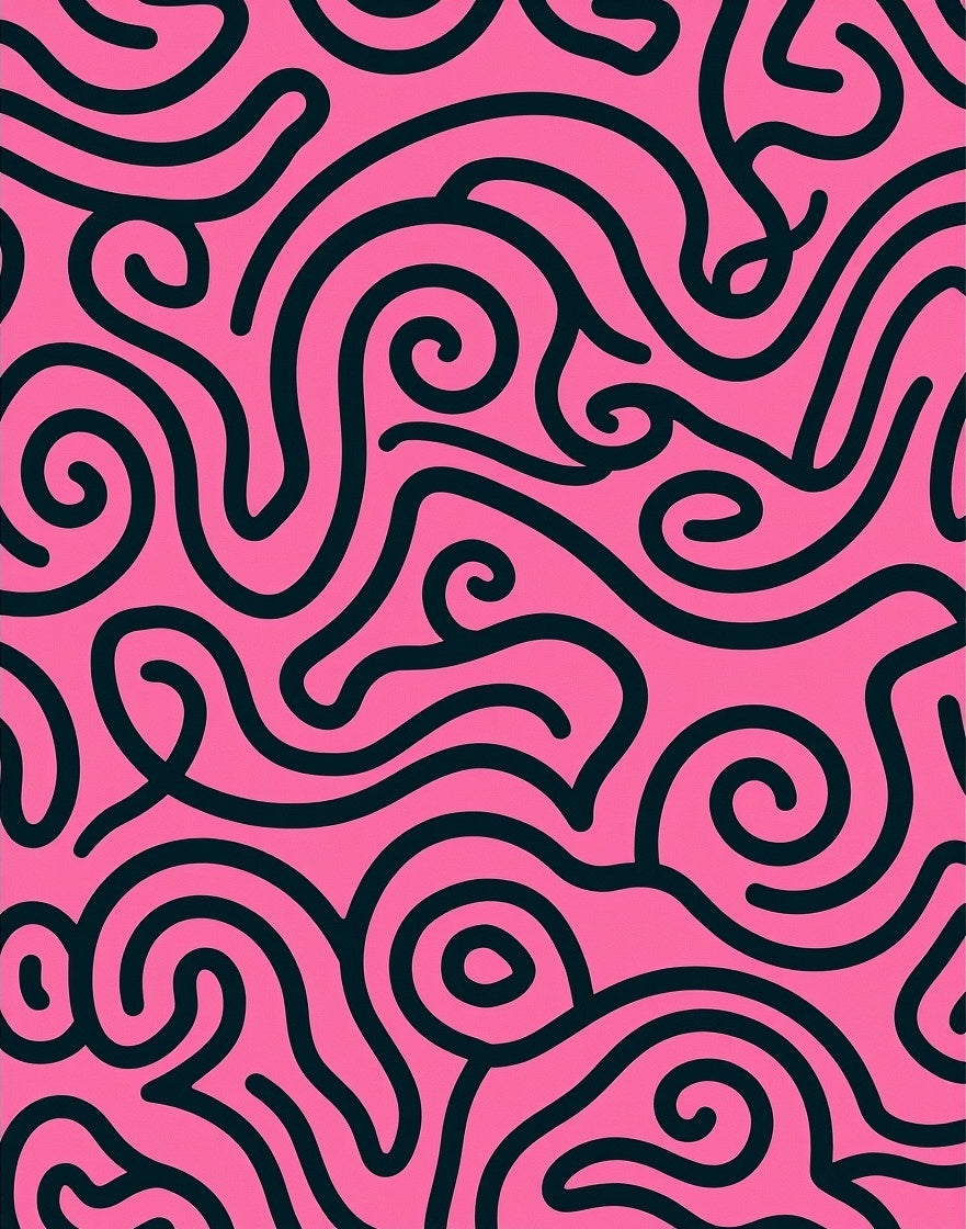 Bold Black Swirl Abstract Pink Rug