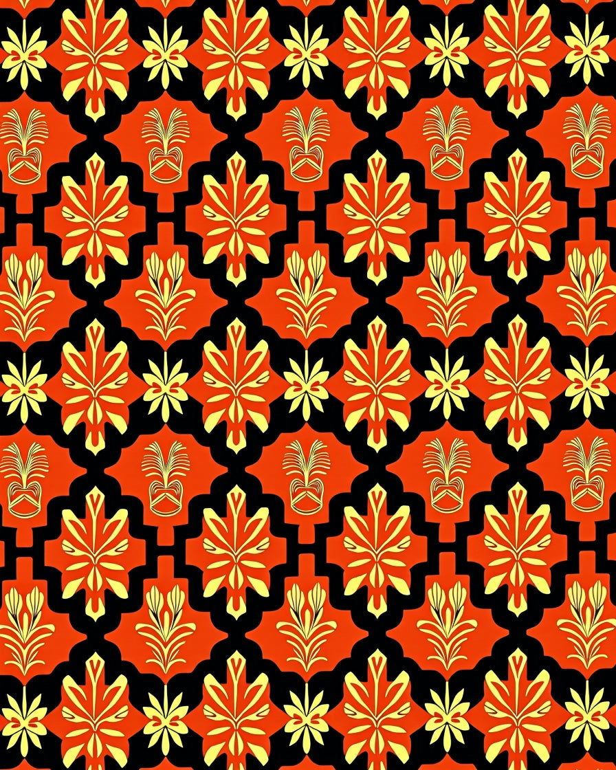 Bold Orange Yellow Floral Pattern Rug