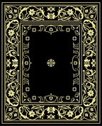 Elaborate Floral Scrollwork Black Gold Rug