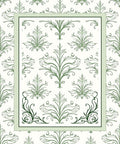 Green Damask Floral Patterned Rug