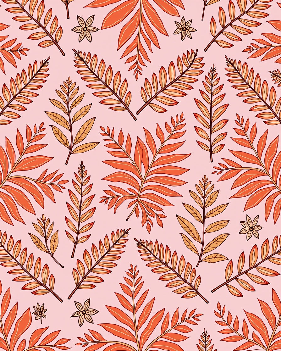 Terracotta Leaf Pattern Design Rug