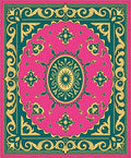 Vibrant Teal Gold Medallion Pattern Rug