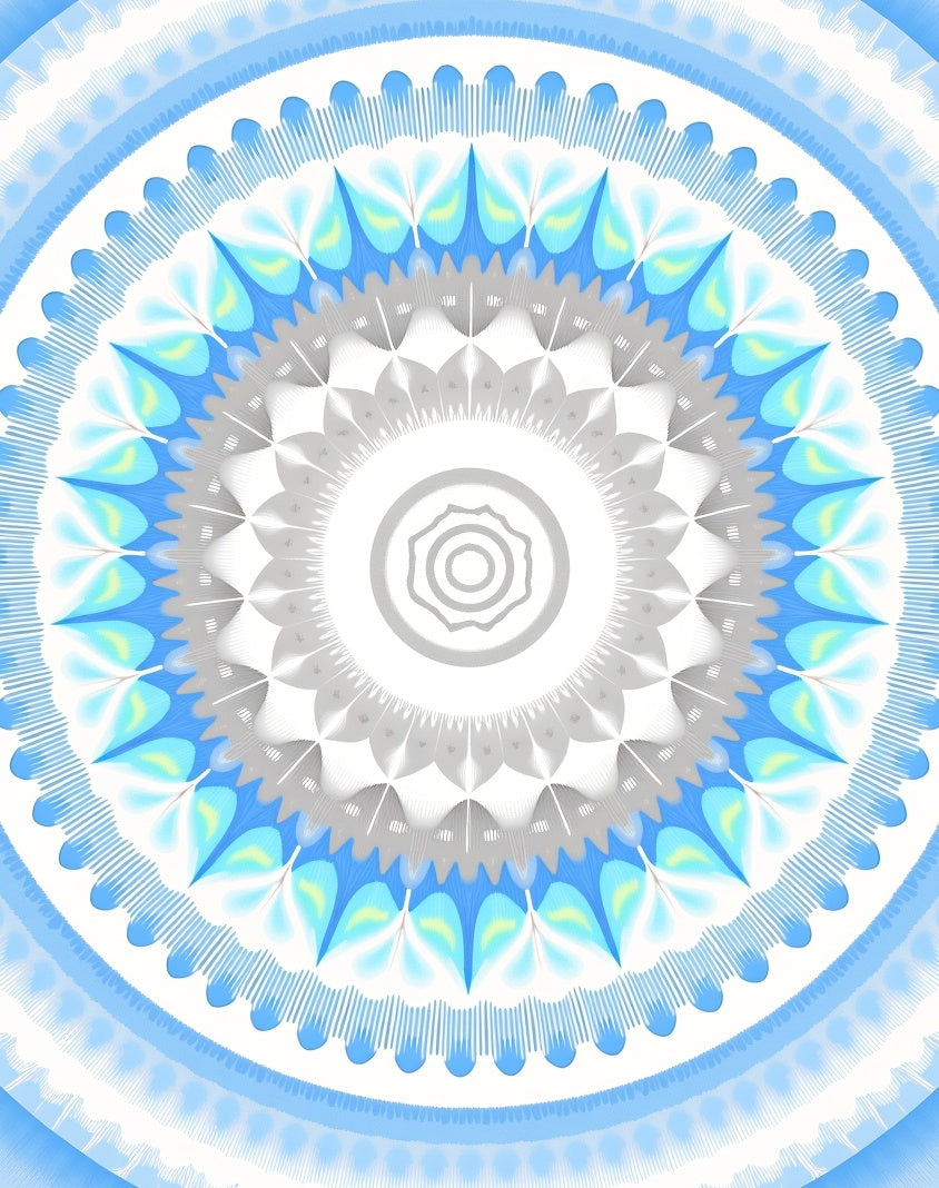 Cool Toned Geometric Mandala Pattern Rug