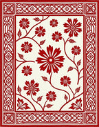 Classic Red Floral Border Design Rug