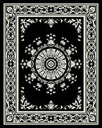 Ornate Black Cream Medallion Border Rug