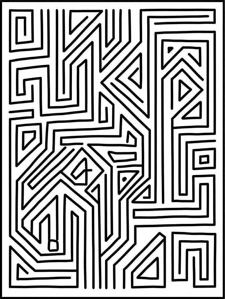 Modern Black White Geometric Maze Rug
