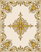 Ornate Golden Floral Scroll Rug