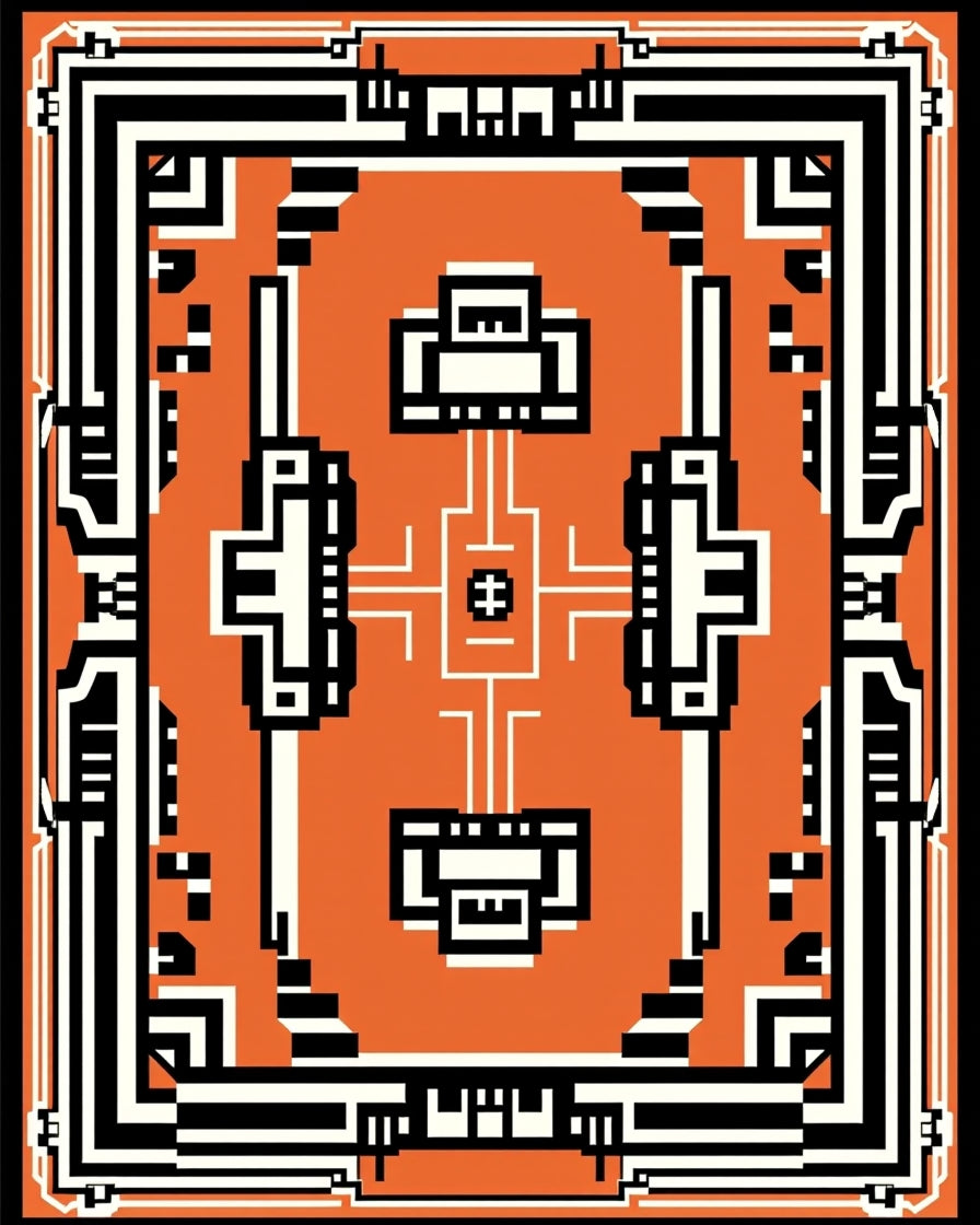 Bold Geometric Orange Black White Design Rug