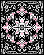 Intricate Floral Black Pink Art Rug