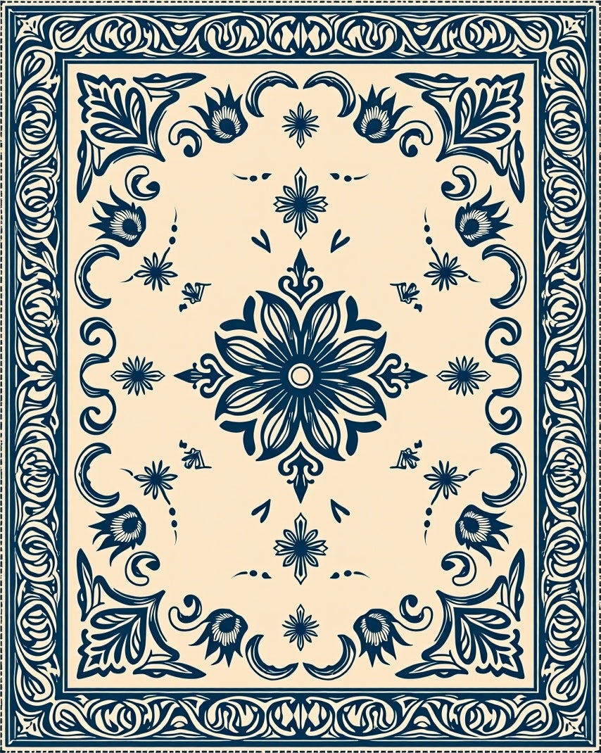Classic Floral Medallion Border Design Rug