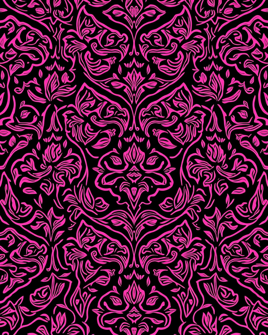 Bright Pink Floral Damask Pattern Rug