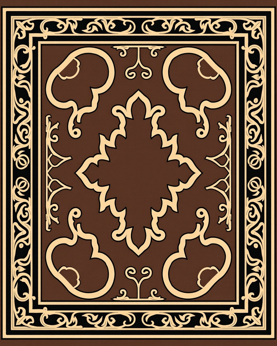 Brown Cream Intricate Medallion Rug