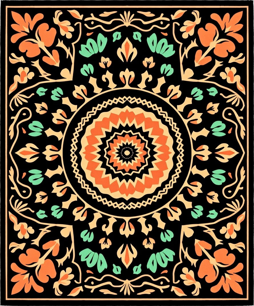 Vibrant Floral Mandala Pattern Rug
